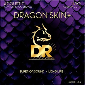 DR Strings Dragon Skin+ Coated Accurate Core Technology 6-String 80/20 Acoustic Guitar Strings 11 - 50 - 1 of 3