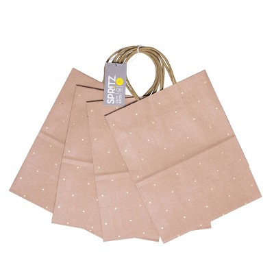 4ct Small Foil Dotted Gift Bag Brown - Spritz™