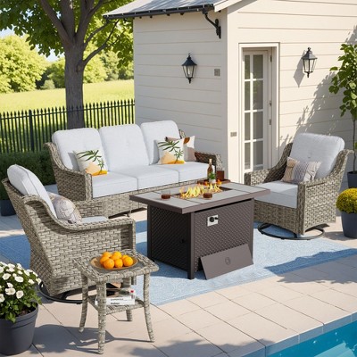 XIZZI OUTDOOR SWIVEL ROCKER SETS: 3-PC Rocker + Modular Sofa & Fire Pit Options - All-Weather Fabric, 8 Color Choices for Patio, Garden, Poolside