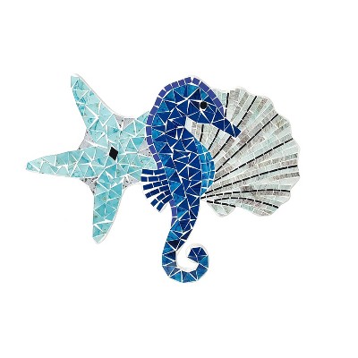 Beachcombers Mosaic Seahorse & Shell Sign Wall Coastal Plaque Sign Wall Hanging Decor Decoration For The Beach 17.7 x 0.5 x 13.7 Inches.