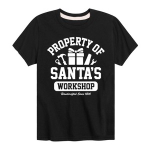 Boys' - Instant Message - Property Of Santas Workshop Christmas Short Sleeve Graphic T-Shirt - 1 of 4