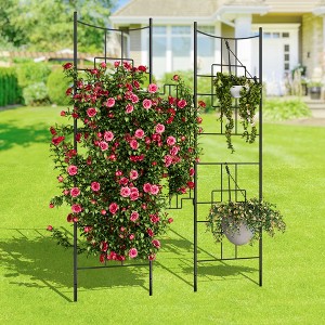 51" X 66" Metal Garden Trellises, 5.5 FT Black Large Garden Arch Trellises for Climbing Plants Outdoors, Vegetables Vines Flowers Support, Rustproof - 1 of 4