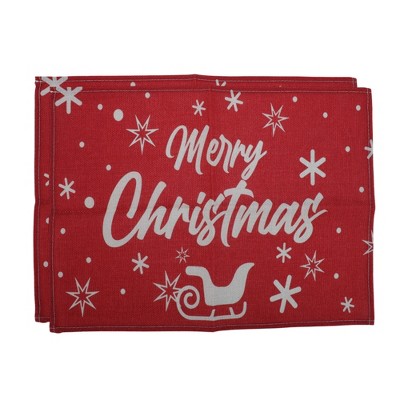 Unique Bargains Christmas Place Mats Linen Red White 13"x17.7" 2Pcs