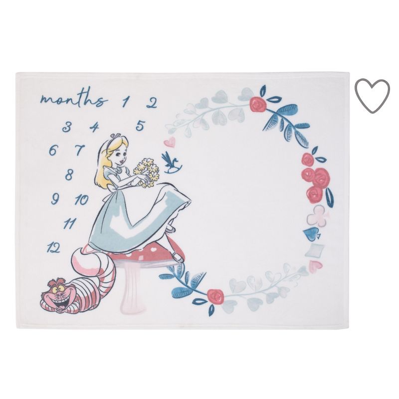 Disney Alice in Wonderland White, Pink, and Blue Cheshire Cat Super Soft Photo Op Milestone Baby Blanket, 1 of 7