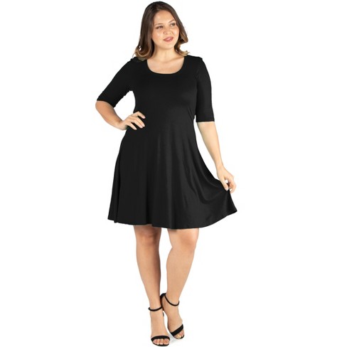 24seven Comfort Apparel Womens Plus Size Elbow Sleeve Knee Length Dress- black-1x : Target