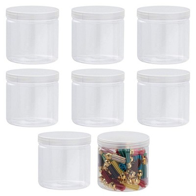 Juvale 12oz 8 Pack Clear Plastic Jars with Screw on Lids, Empty Airtight Containers for Storage of Nail Art Supplies, Beads and Jewelry