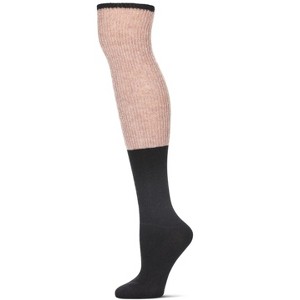 Memoi Women's Two Tone Ribbed Wool Over The Knee Socks Black One Size - 1 of 4