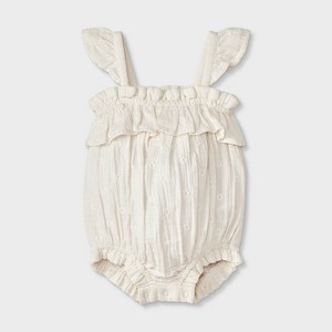 Baby Girls' Floral Printed Romper - Cat & Jack™ Cream/White - 1 of 4