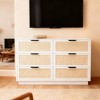 Rattan 6 Drawer Dresser, 47in Wide White 6 Chest of Drawers with Metal Handles and Wooden Sturdy Base for Bedroom Living Room Office - 2 of 4