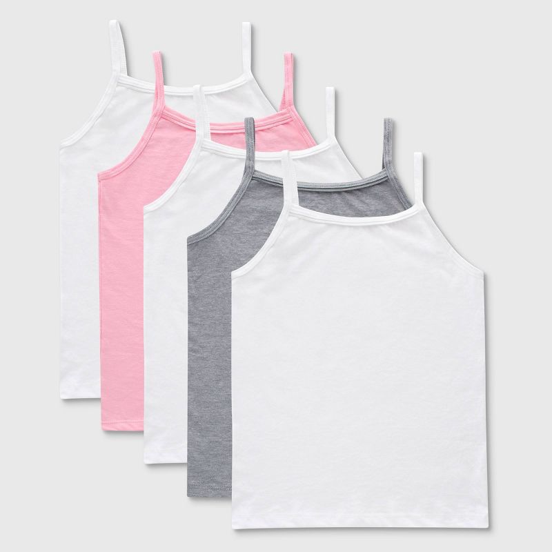 Hanes Girls' 5pk Camisole - White/Gray/Pink, 1 of 6