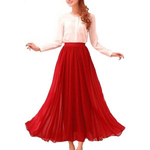 Women's Retro Chiffon Maxi Skirt - Beach Ankle Length Flowy Long Skirt Red - 1 of 4