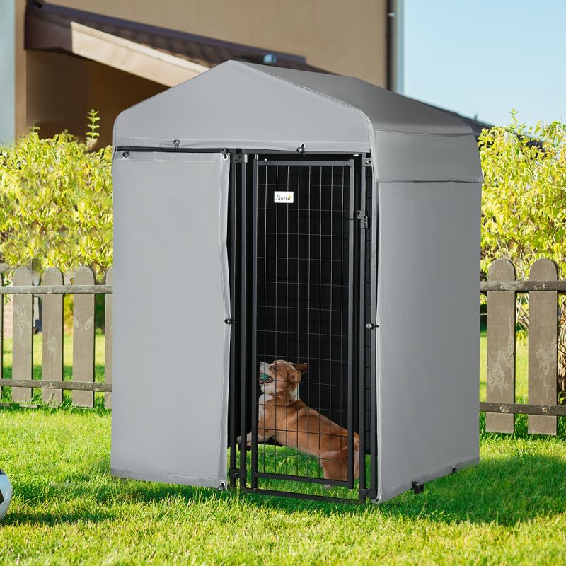 PawHut 4' x 4' x 6' Dog Playpen for Small & Medium Dogs with Removable Walls & Full Roof, Dog Kennel Outdoor Dog Exercise Pen, Dog Run Enclosure, 2 of 7