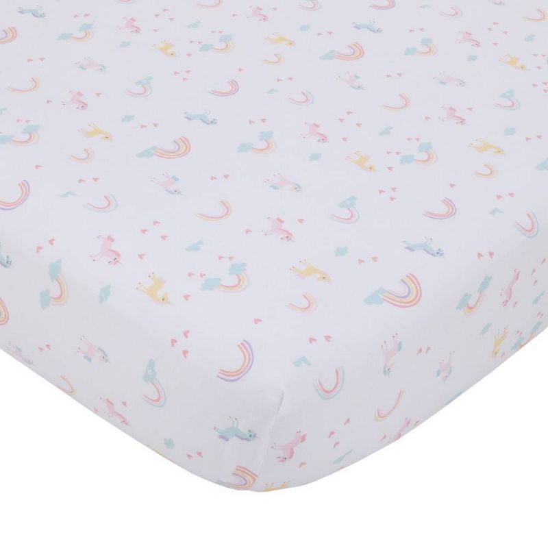 Little Love By NoJo Rainbow Unicorn Mini Crib Bedding Set - Pink/Aqua/Yellow 3pc, 3 of 5