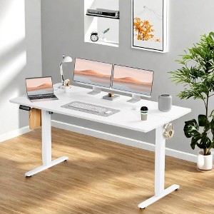 GlasFlength Desks Ergonomic Standing Desk, Height Adjustable Computer Desk with Control Panel Headphone Hook, Height 28.7'' to 48'', White, 63Inches - 1 of 4