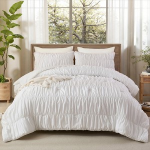 Boho Ruched Comforter Set – 100% Cotton Ruffle Bedding, Soft Durable Fluffy Quilt 3-Piece, Vintage Chic Bedroom Decor, King/Queen Options - 1 of 4