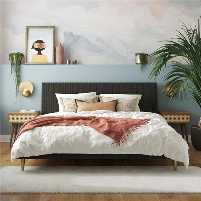 Serene Luxe King-Size Dark Gray Linen Upholstered Bed with Tufted Headboard