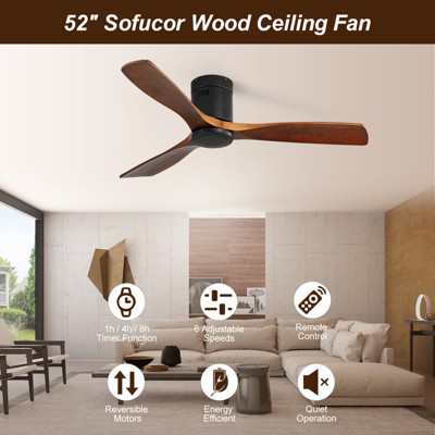 Sofucor 52'' Low Profile Ceiling Fan with 6-Speed Remote Black+Brown