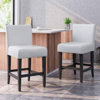 Set of 2 25.5" Lopez Leather Counter Height Barstools - Christopher Knight Home