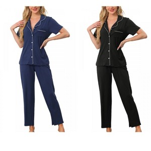 INSPIRE CHIC Women's 4 Pcs Button-Up Short-Sleeve Shirt & Pants Pajama Loungewear Set - 1 of 4