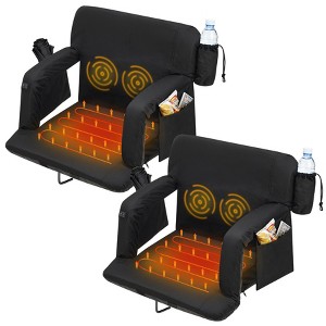 2PCS Massage & Heated Stadium Seats with Back Support, 3 Level Heating 23''W Portable Bleacher Seat, Folding Chair with Pockets & Cup Holder - 1 of 4
