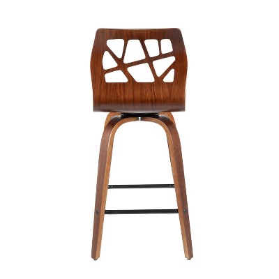 Folia Mid-Century Swivel Counter Stool Set in Orange, Walnut, and Black