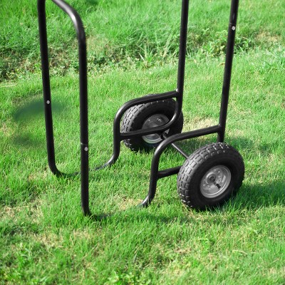 Black Metal Rolling Firewood Log Carrier with Wheels