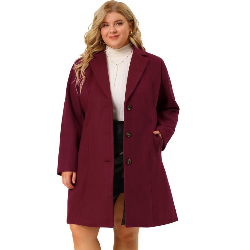 Agnes Orinda Women's Plus Size Winter Notched Lapel Single Breasted Pea Coat, 1 of 9