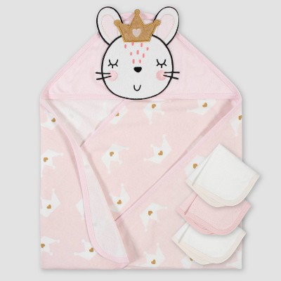 Gerber Baby Girls' 4pc Bunny Bath Towel and Washcloth Set - Pink