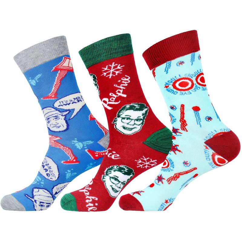 A Christmas Story Men's Movie Inspired Design 3 Pack Crew Socks Multicoloured, 1 of 5