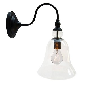 Warehouse Of Tiffany 13"x18"x11" 1-Light Mildred Wall Lamp Black: ETL Listed, Edison Bulb, Glass Shade, Metal Body - 1 of 3