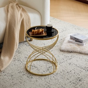 Moda Furnishings Modern Black Mirror Side Table - Gold Metal Frame, Indoor Accent Table for Living Room Bedroom - 1 of 4