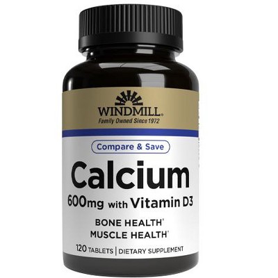 Windmill Calcium Carbonate 600 mg + Vitamin D Tabs, 120 ct