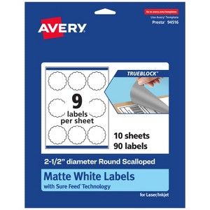 Avery TrueBlock Matte White Paper Labels,  2-1/2" diameter Round Scalloped - 1 of 4