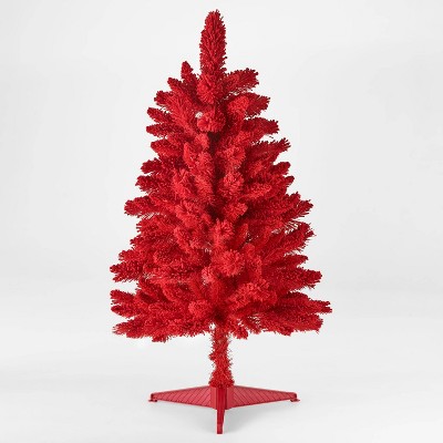 3.5ft Unlit Red Flocked Douglas Fir Artificial Christmas Tree - Wondershop™