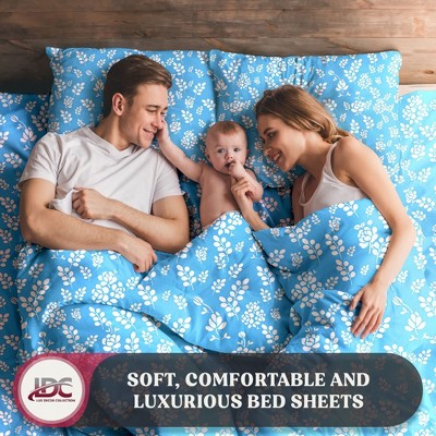 King Blue Floral Microfiber Deep Pocket Sheet Set