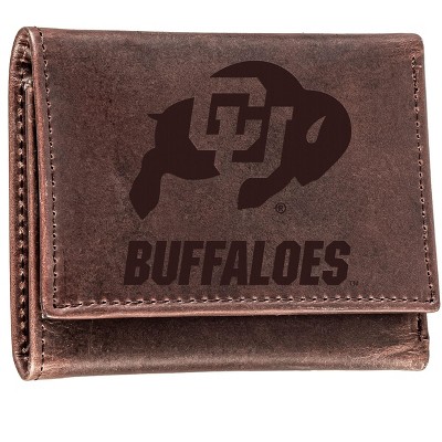 Evergreen NCAA Colorado Buffaloes Brown Leather Trifold Wallet Officially Licensed with Gift Box