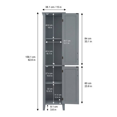 Gray Engineered Wood Linen Tower Cabinet with Adjustable Shelving