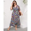 Clearlove Women's Spring and Summer Plus Size Floral V Neck Short Sleeve A Line Long Dress - 2 of 4