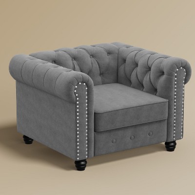 Velvet Chesterfield Chair for Living Room Accent Armhair with Deep Cushion in -Morden Fort