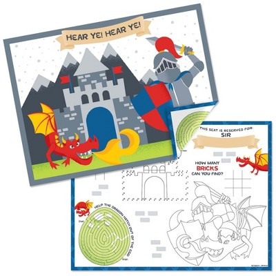 Big Dot of Happiness Calling All Knights and Dragons - Paper Birthday Party Coloring Sheets - Activity Placemats - Set of 16