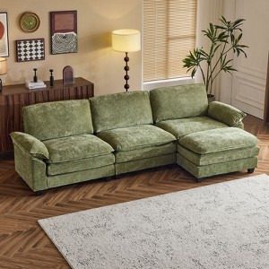 Karl Home |120 in. W Pillow Top Arm Double-layer Cushion Chenille Sofa in Green With Ottoman - 1 of 1
