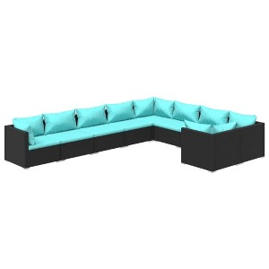 vidaXL Patio Lounge Set with Cushions - Modular Poly Rattan Outdoor Furniture Set with Durable Steel Frame and Removable Fabric Cushions, Black & Blue - 1 of 4