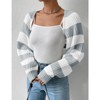 Coolmee Women's Long Sleeve Open Front Knitted Crop Cardigan Drop Shoulder Color Block Striped Bolero Shrug Sweater - 2 of 4