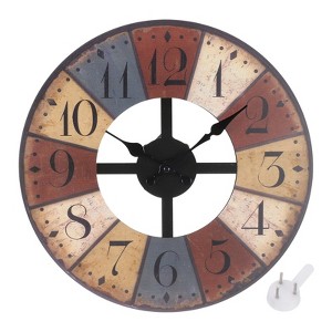 Unique Bargains Wood Silent Vintage Wall Clock Hollow Multicolored 14 ...