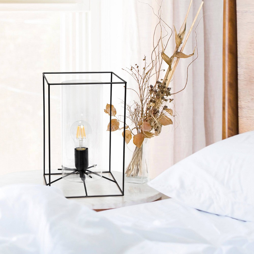 Large Framed Table Lamp with Cylinder Glass Shade Black - Lalia Home: ETL Listed, No Assembly Required