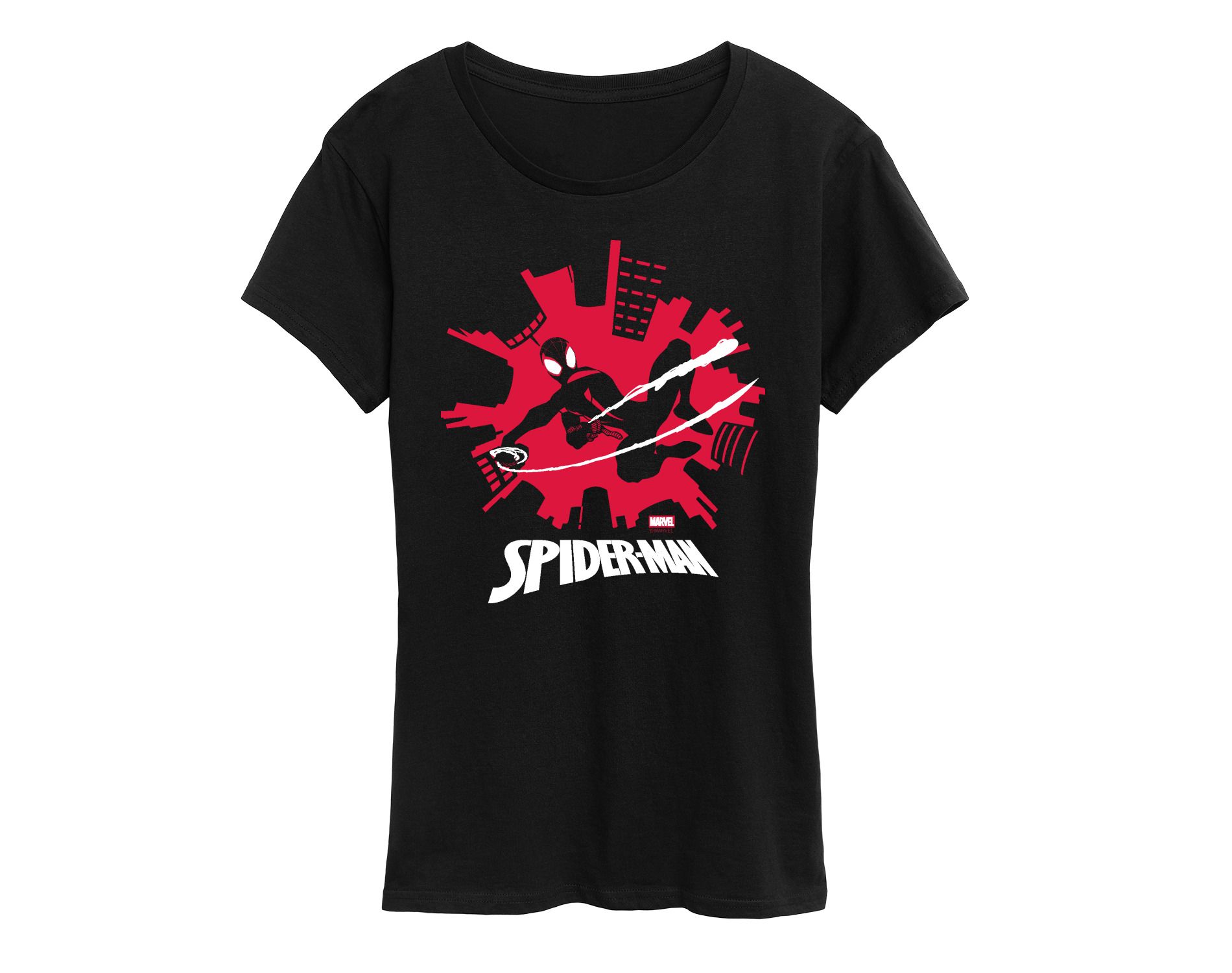 Women's Marvel Spider-Man Miles Skyline Short Sleeve Graphic T-Shirt - Black - 2 X-Large