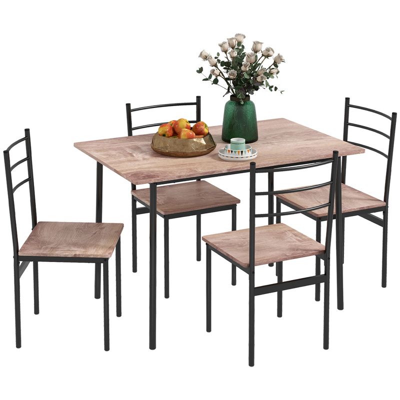 HOMCOM 5 Piece Dining Table Set for 4, Space Saving Kitchen Table and 4 Chairs, Rectangle, Steel Frame for Dining Room, 1 of 7