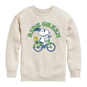 Boys' - Peanuts - Ride Green Graphic Long Sleeve Fleece Sweatshirt - 1 of 4