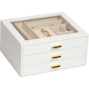3-Drawer Jewelry Box with Glass Lid, Cloud White Organizer for Rings, Necklaces, Earrings, Interesting Gift - 1 of 4