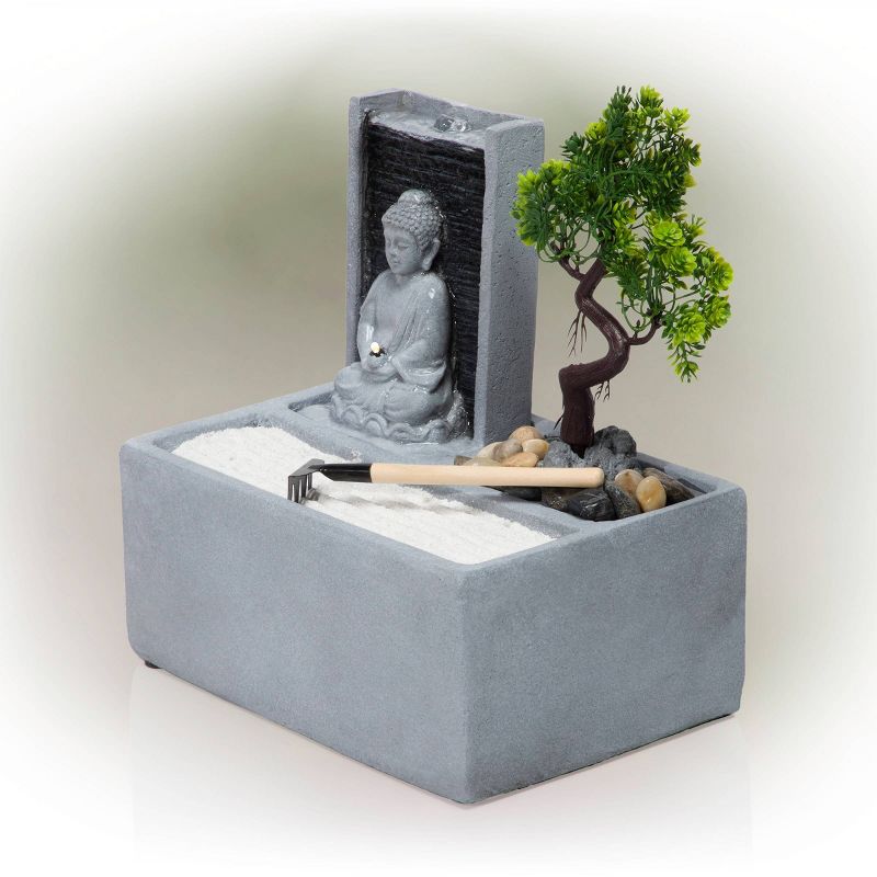 12&#34; Buddha Bonsai Garden Cement Tabletop Fountain With LED Light - Alpine Corporation, 4 of 9